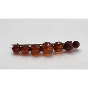 Vintage Amber Plastic Bead Collar Brooch Faceted Graduated Bar Pin